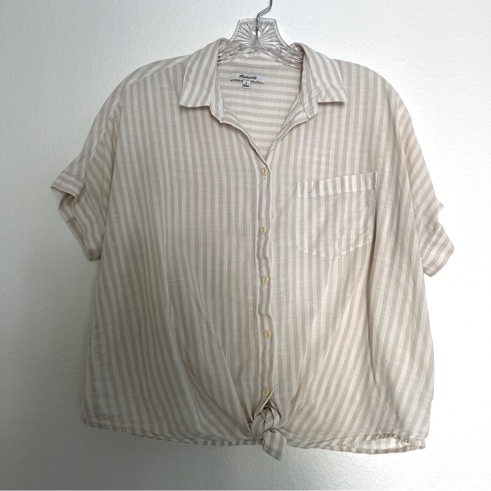 Madewell Striped Tie Bottom Button Down Size Small